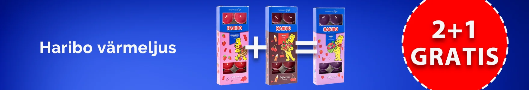 Haribo doftande värmeljus i 2+1-kampanjen gratis!