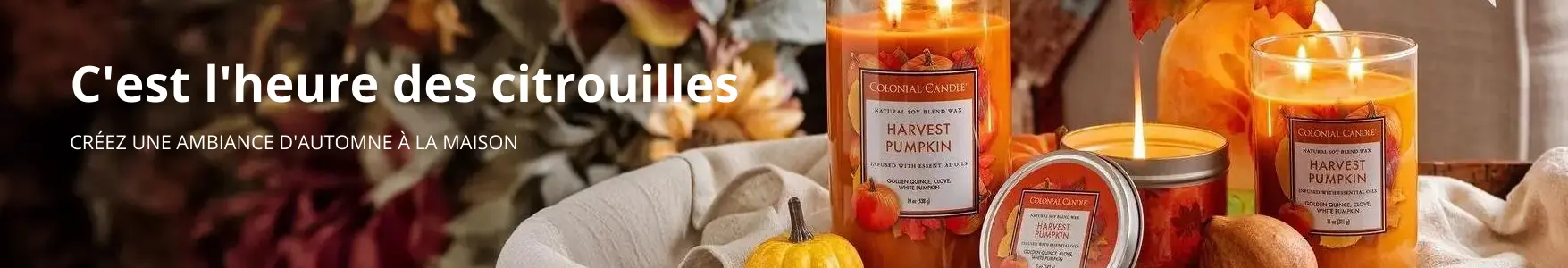 Bougies d'automne parfumées à la citrouille chez Candle World !