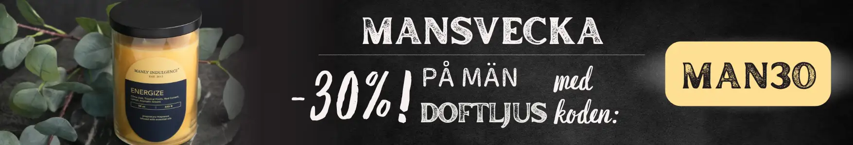 -30% på herrdoftljus hos Candle World!