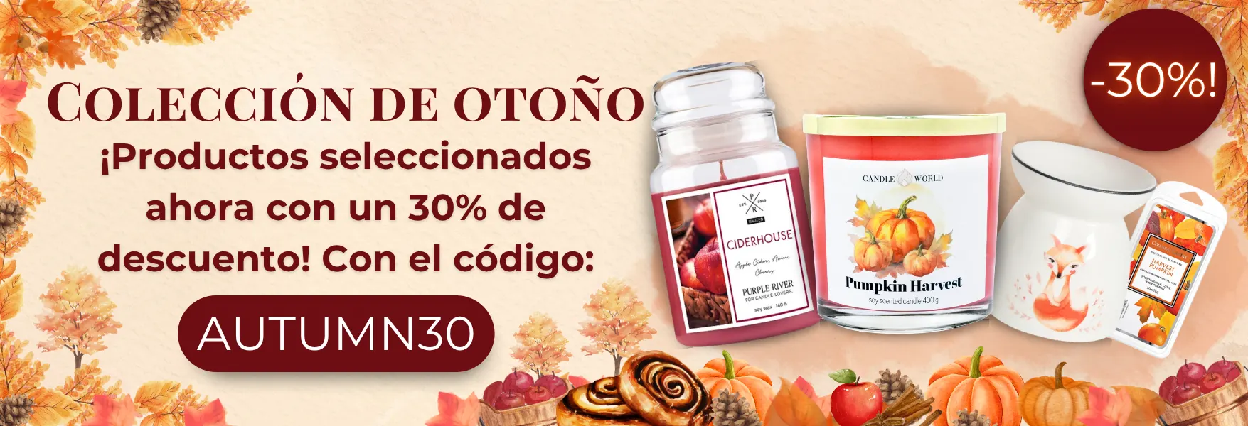 ¡Velas y accesorios de otoño con 30% de descuento en Candle World!
