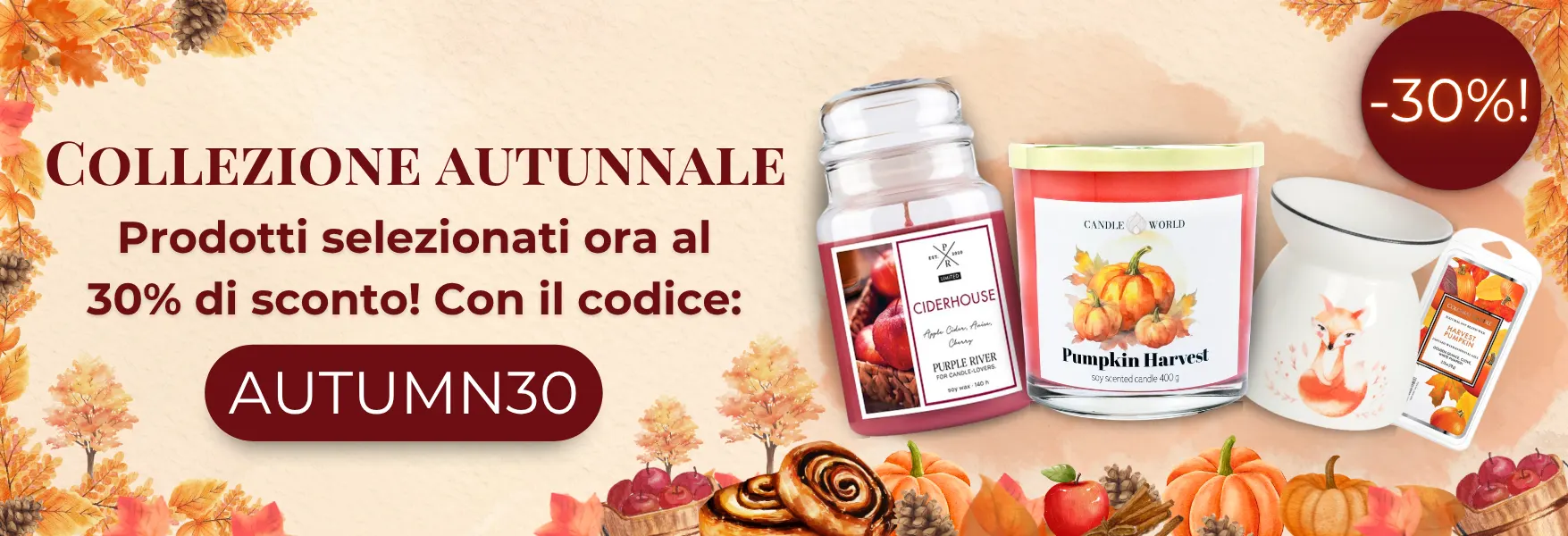 Candele e accessori autunnali scontati del 30% da Candle World!