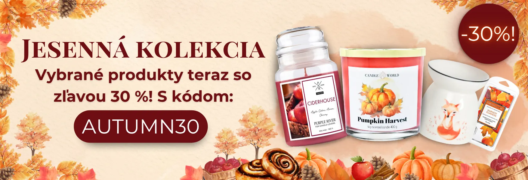 Jesenné sviečky a doplnky so zľavou 30 % v Candle World!
