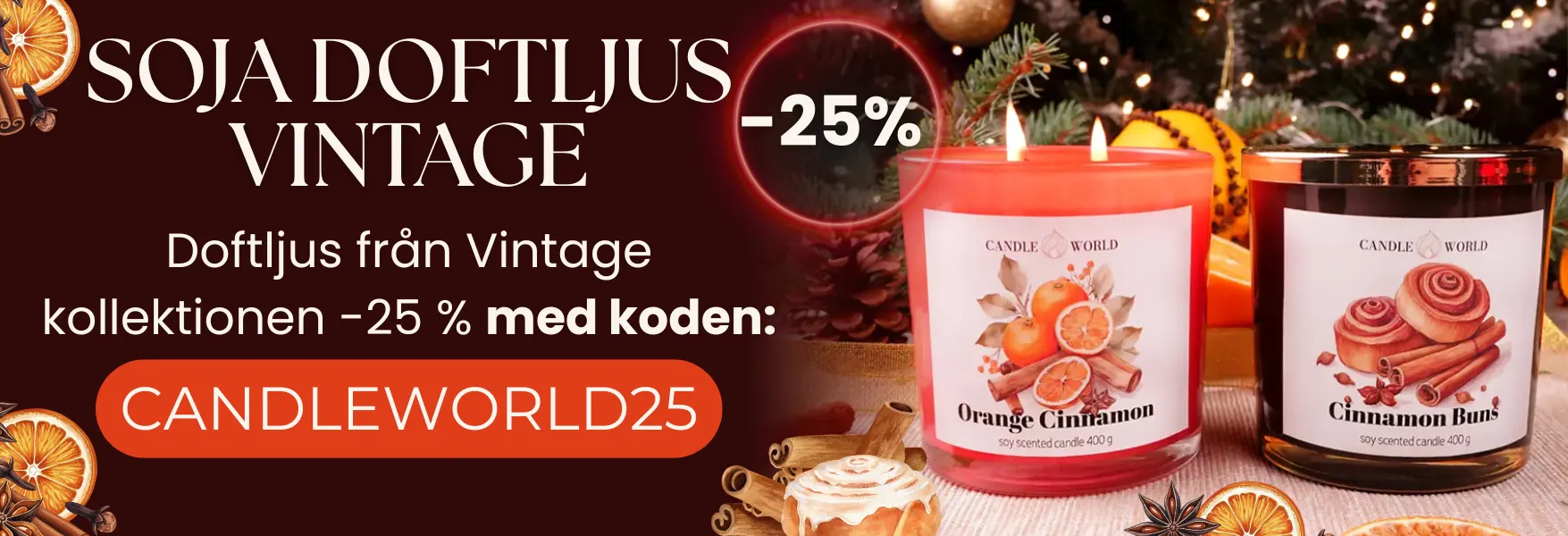 Vintagekollektion av sojavaxljus –25 % med koden: CANDLEWORLD25