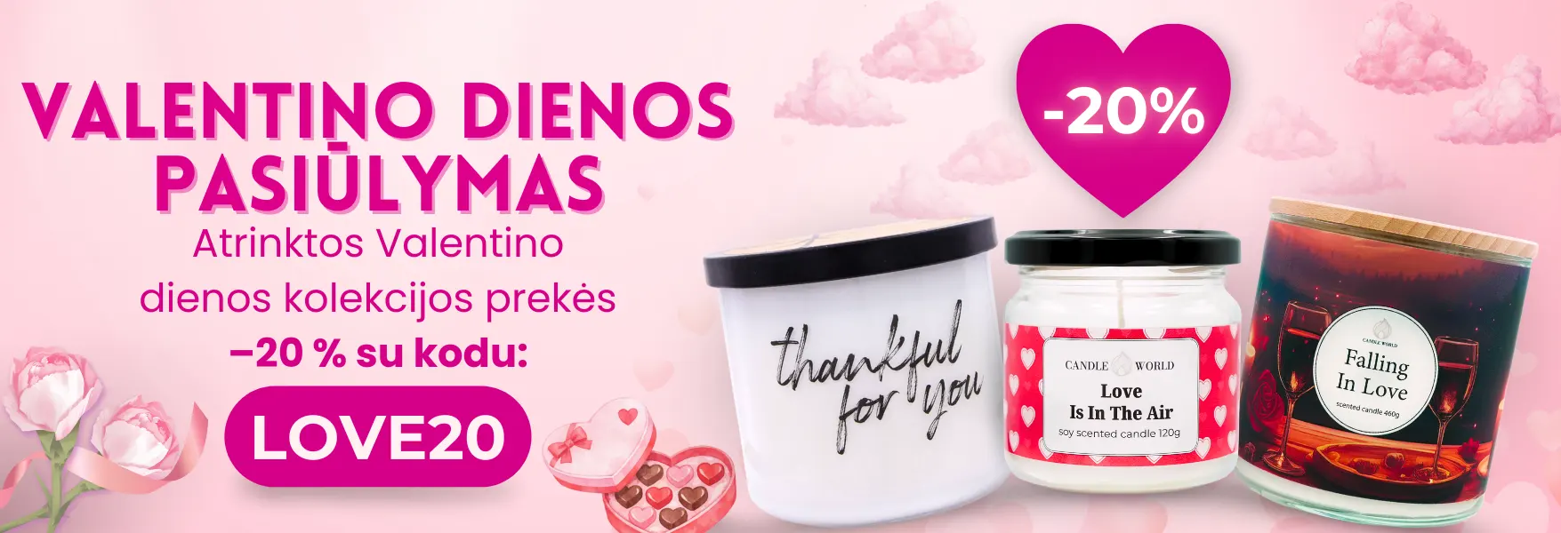 Valentino diena –20 % Candle World!