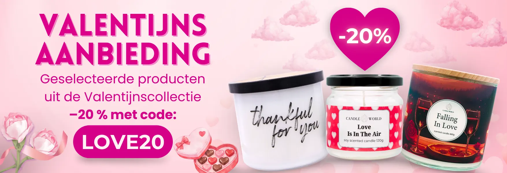 Valentijnsdag –20 % bij Candle World!