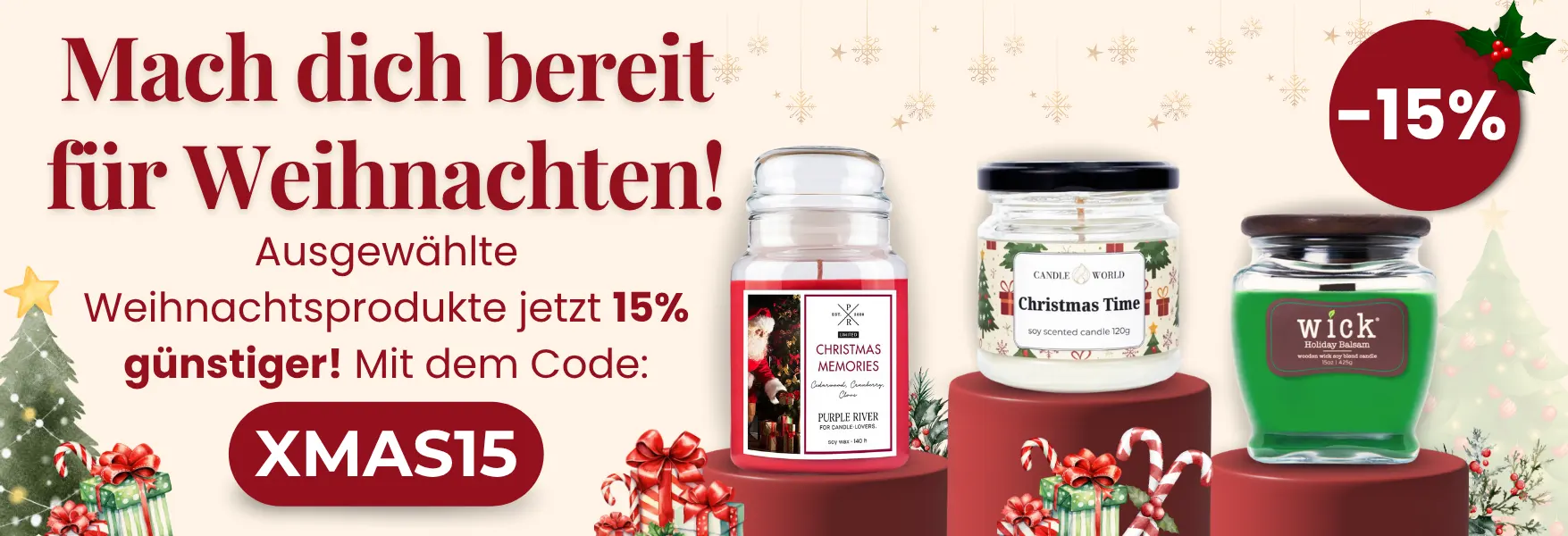 Weihnachtskollektion -15 % bei Candle World!