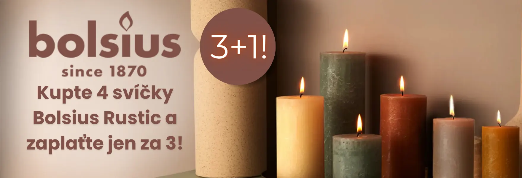 Akce na dekorativní svíčky Bolsius Rustic v Candle World!