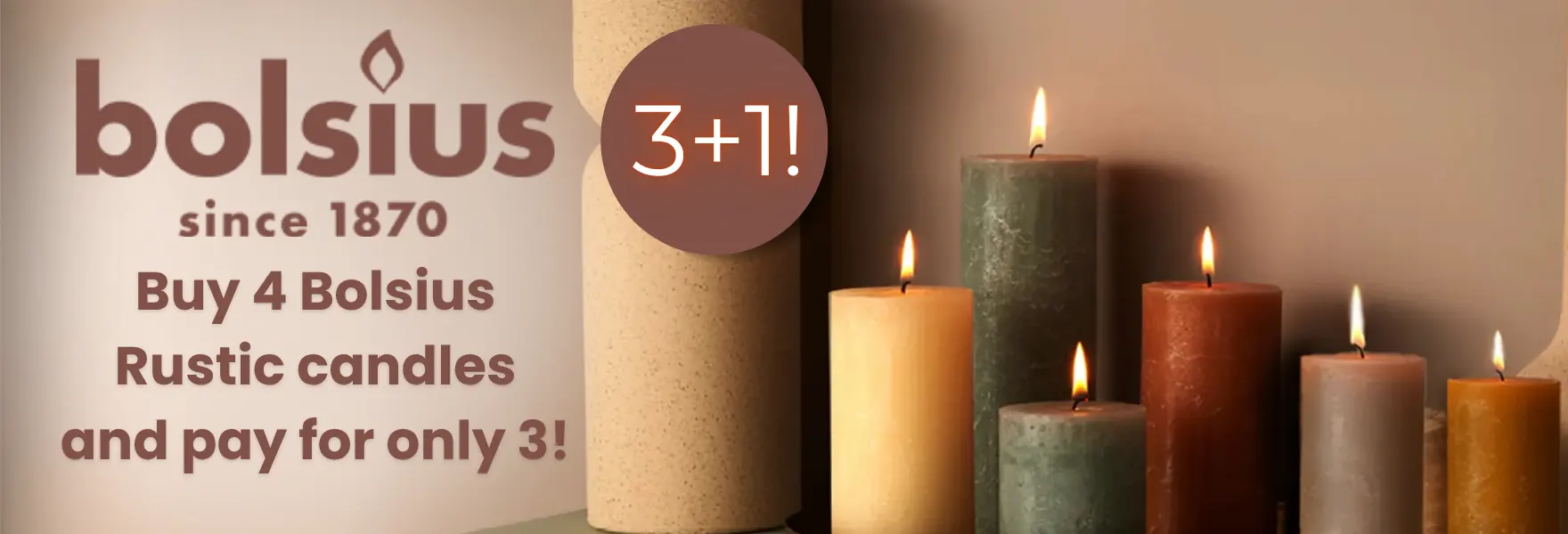 Special offer on Bolsius Rustic decorative candles at Candle World!