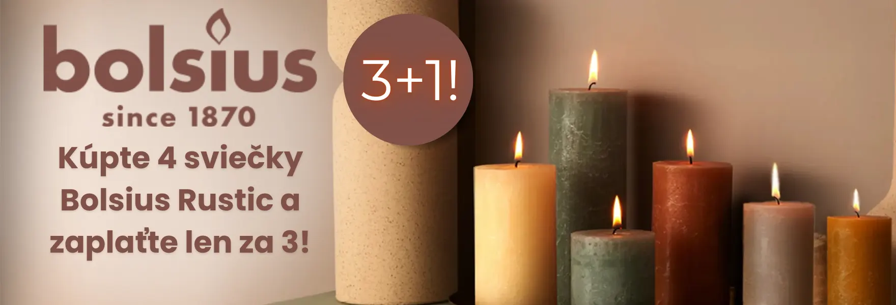 Akcia na dekoračné sviečky Bolsius Rustic v Candle World!