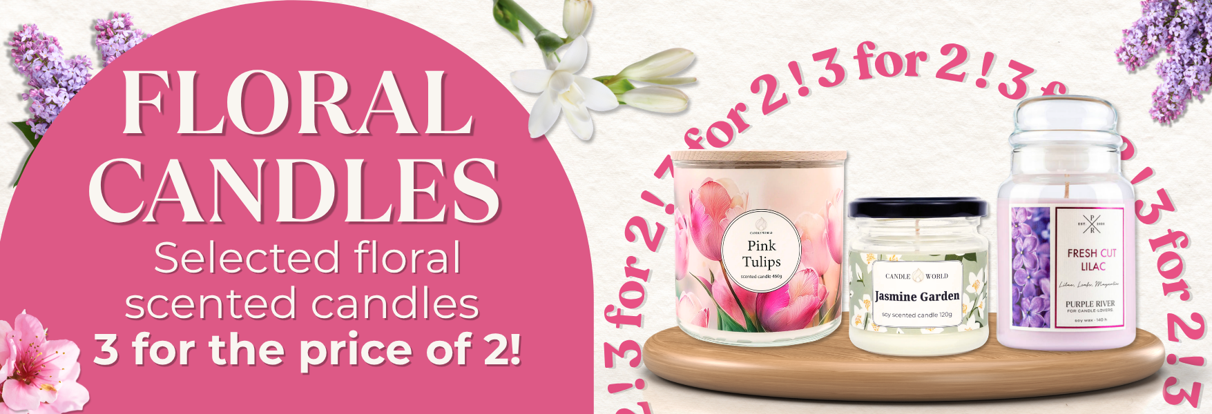Floral candles 3 for the price of 2!