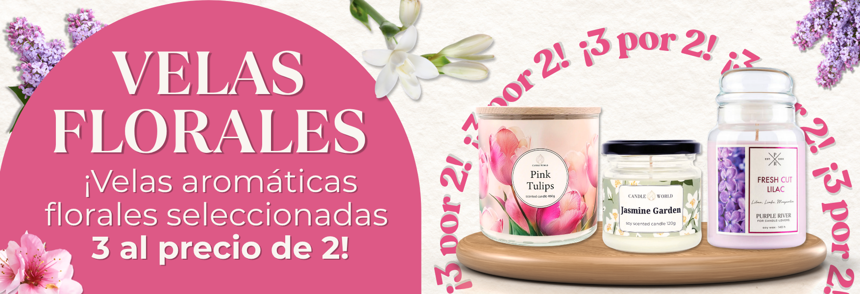 Velas florales 3 al precio de 2!