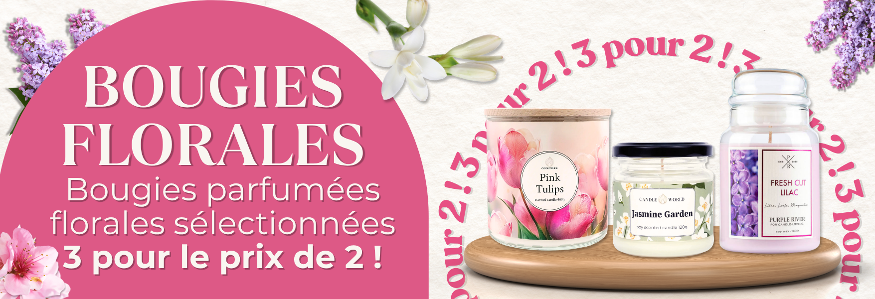 Bougies florales 3 pour le prix de 2 !