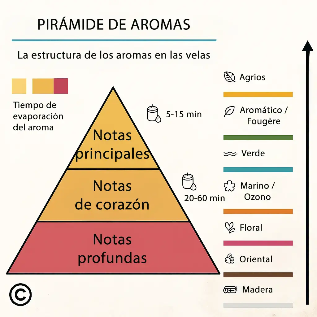Triángulo de fragancias en velas perfumadas