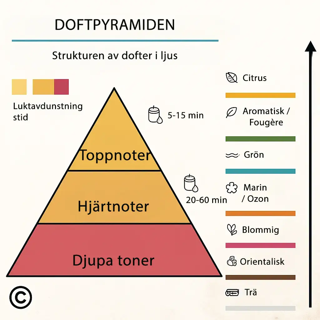 Triangel av doftämnen i doftljus