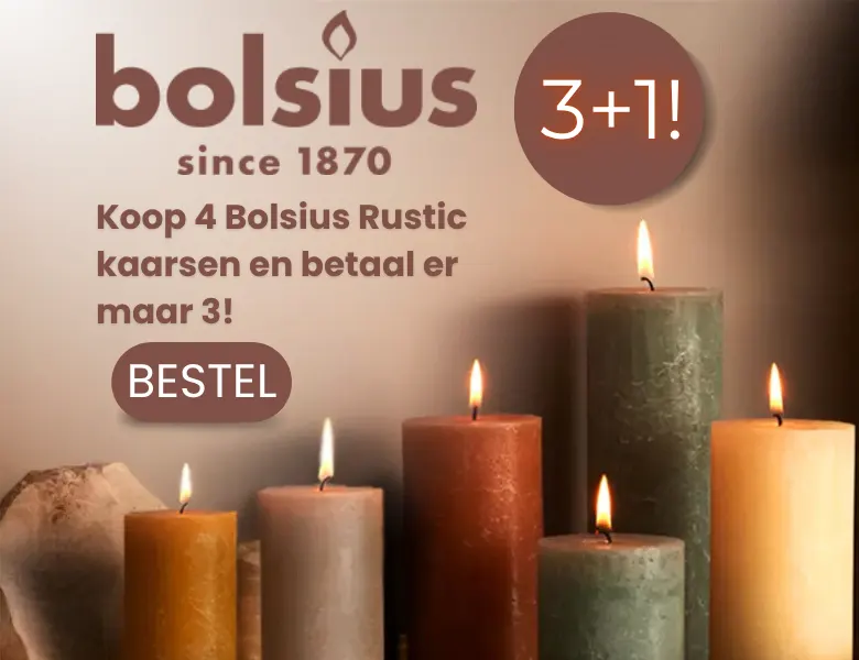 Bolsius Rustic-kaarsen 3+1!