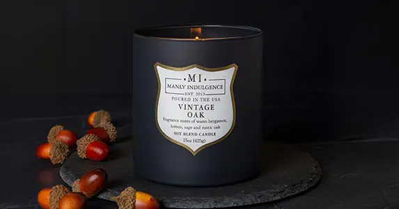 Masculine scented candles from Manly Indulgence Colonial Candle collection