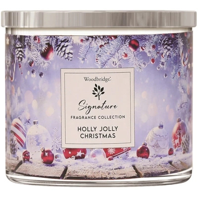 Grande bougie parfumée de Noël en verre à trois mèches Merry Bright Woodbridge Candle 410 g