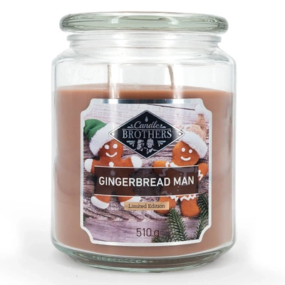 Grote feestelijke geurkaars in glas zoete peperkoek Gingerbread Man Candle Brothers 510 g