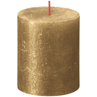 Bolsius Rustic Shimmer Stamm Kerze rustikal metallisiert unparfümiert 8 cm 80/68 mm - Gold Gold