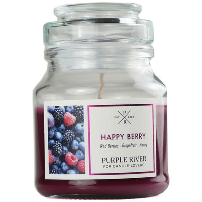 Sojowa świeca zapachowa w szkle jagody maliny miód Happy Berry Purple River 113 g