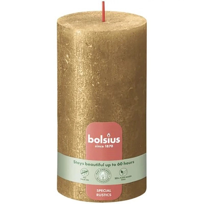 Bolsius Rustic Shimmer trunk solid candle rustic metallized unscented 13 cm 130/68 mm - Gold Gold