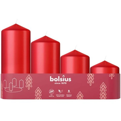 Bolsius set di 4 candele profumate per il baule dell'Avvento - Rosso