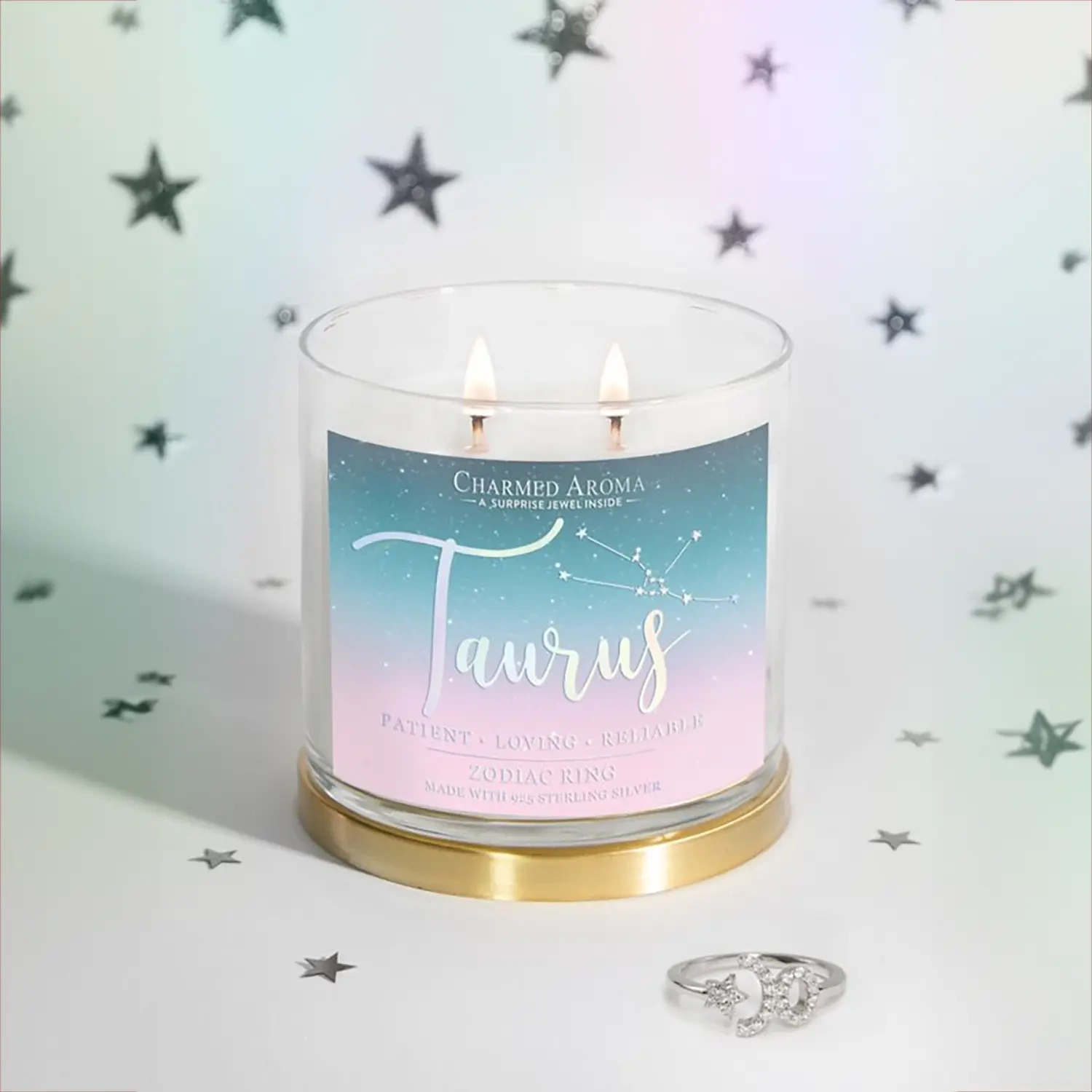 Charmed Aroma jewel soy scented candle with Silver Ring 12 oz 340