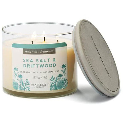 Grande bougie parfumée au soja aux huiles essentielles en verre 3 mèches Sea Salt Driftwood Candle-lite 418 g