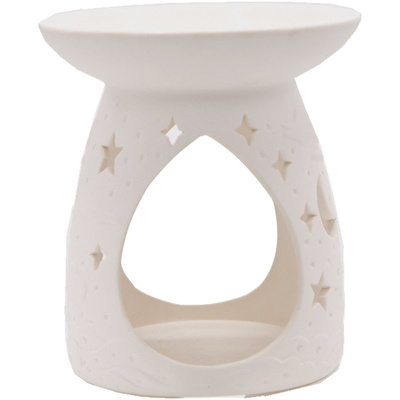 Biały ceramiczny kominek zapachowy do wosku i olejku ażurowy motyw gwiazdki Candle Brothers Sky