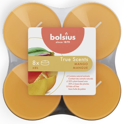 Bolsius podgrzewacze zapachowe maxi poliwęglan 6 cm True Scents pomarańczowe 8 szt - Mango