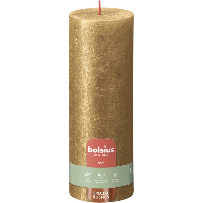 Bolsius Rustic Shimmer trunk solid candle rustic metallized unscented 19 cm 190/68 mm - Gold Gold