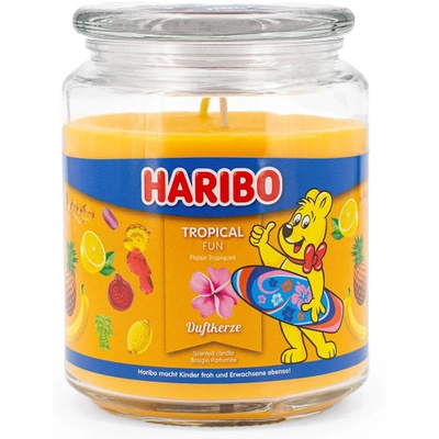 Haribo grande bougie parfumée en verre Tropical Fun bonbons gélifiés aux fruits tropicaux 510 g