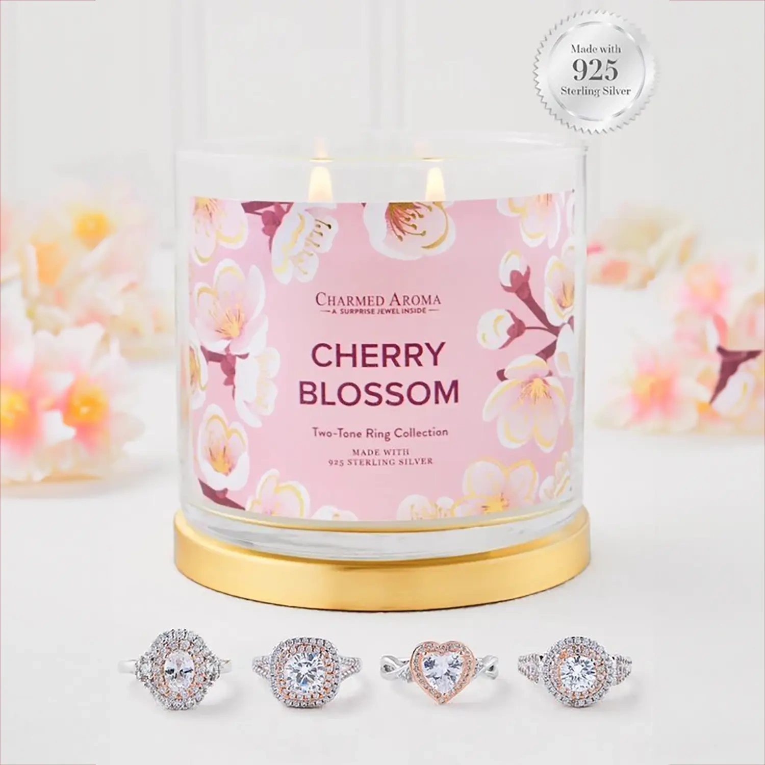 Charmed Aroma jewel soy scented candle with Silver Ring 12 oz 340