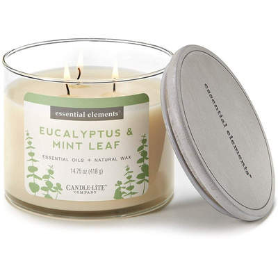 Grande bougie parfumée au soja aux huiles essentielles en verre 3 mèches Eucalyptus Mint Leaf Candle-lite 418 g