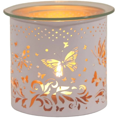 Metal wax burner fragrance oil and candle holder 2 in 1 Butterfly White and Gold Woodbridge