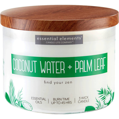 Candela per aromaterapia grande alla soia in vetro con tre stoppini Coconut Water Palm Leaf Candle-lite 418 g