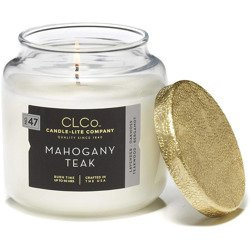 Grande bougie parfumée homme en verre avec couvercle doré Mahogany Teak Candle-lite 396 g