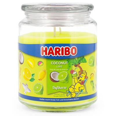 Haribo grande bougie parfumée en verre Coconut Lime bonbons gélifiés noix de coco citron vert 510 g