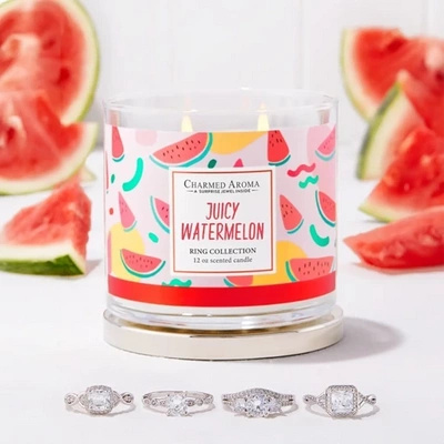 Charmed Aroma świeca z biżuterią 12 oz 340 g pierścionek - Juicy Watermelon