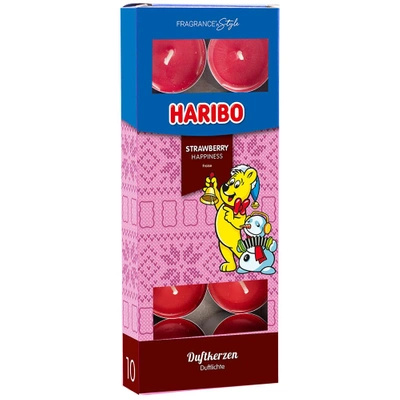 Haribo lumini profumati natalizi in scatola Strawberry Happiness caramelle gommose alla fragola 10 pz