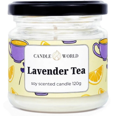 Candle World candela di soia profumata barattolo Lavender Tea 120 g Lavanda