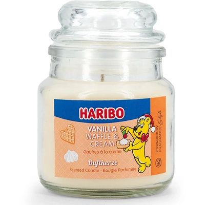 Haribo kleine geurkaars in glas Vanilla Waffle Cream wafels met slagroom 85 g