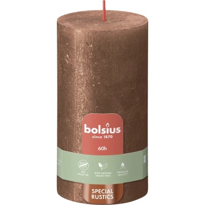 Bolsius Rustic Shimmer pillar solid unscented candle metallic 13 cm 130/68 mm - Copper