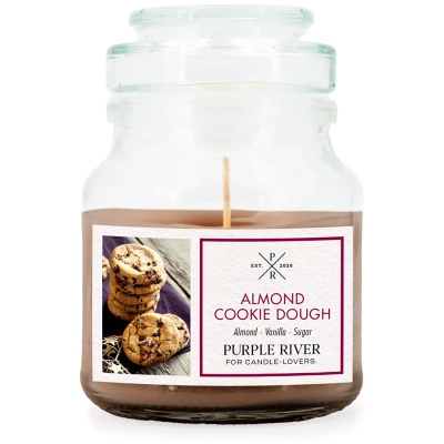 Soy scented candle in glass almond cookies Almond Cookie Dough Purple River 113 g