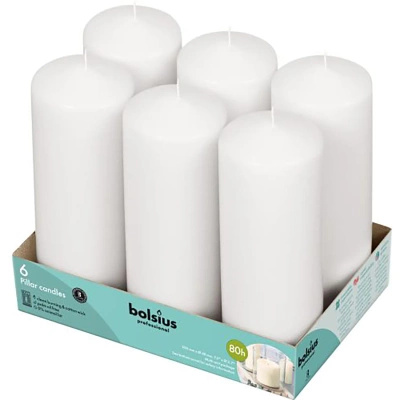 Bolsius set di 6 candele a tronco non profumate 20 cm 200/68 mm - Bianco