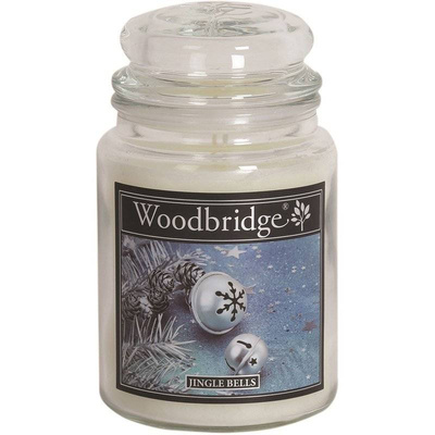 Grande bougie parfumée de Noël dans un pot en verre avec deux mèches Jingle Bells Woodbridge Candle 565 g