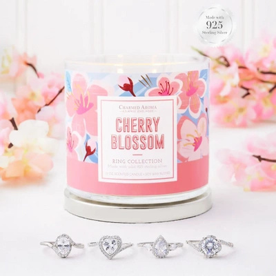 Charmed Aroma floral candle with jewelry 340 g ring - Cherry Blossom