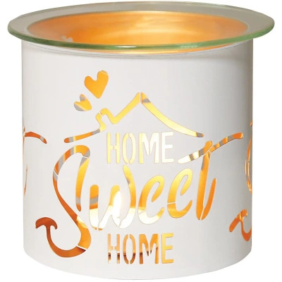 Kovový vonný krb na olejový vosk a svícen 2v1 Home Sweet Home White And Gold Woodbridge