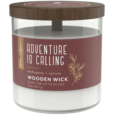 Candela profumata per aromaterapia grande in vetro con stoppino in legno Adventure Is Calling Candle-lite 454 g