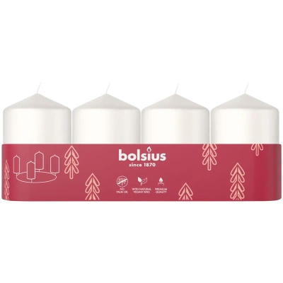 Bolsius brick trunk candle set om 4 oparfymerade adventsljusstakar 6 cm 60/40 mm - Vit